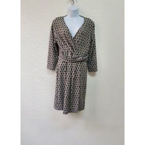 Talbots Women's Dress Black and White Print Waist Wrap Size Large Figure Flatter